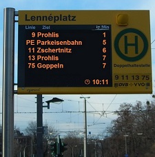 Bild: Haltestellenanzeige der Dresdner Verkehrsbetriebe