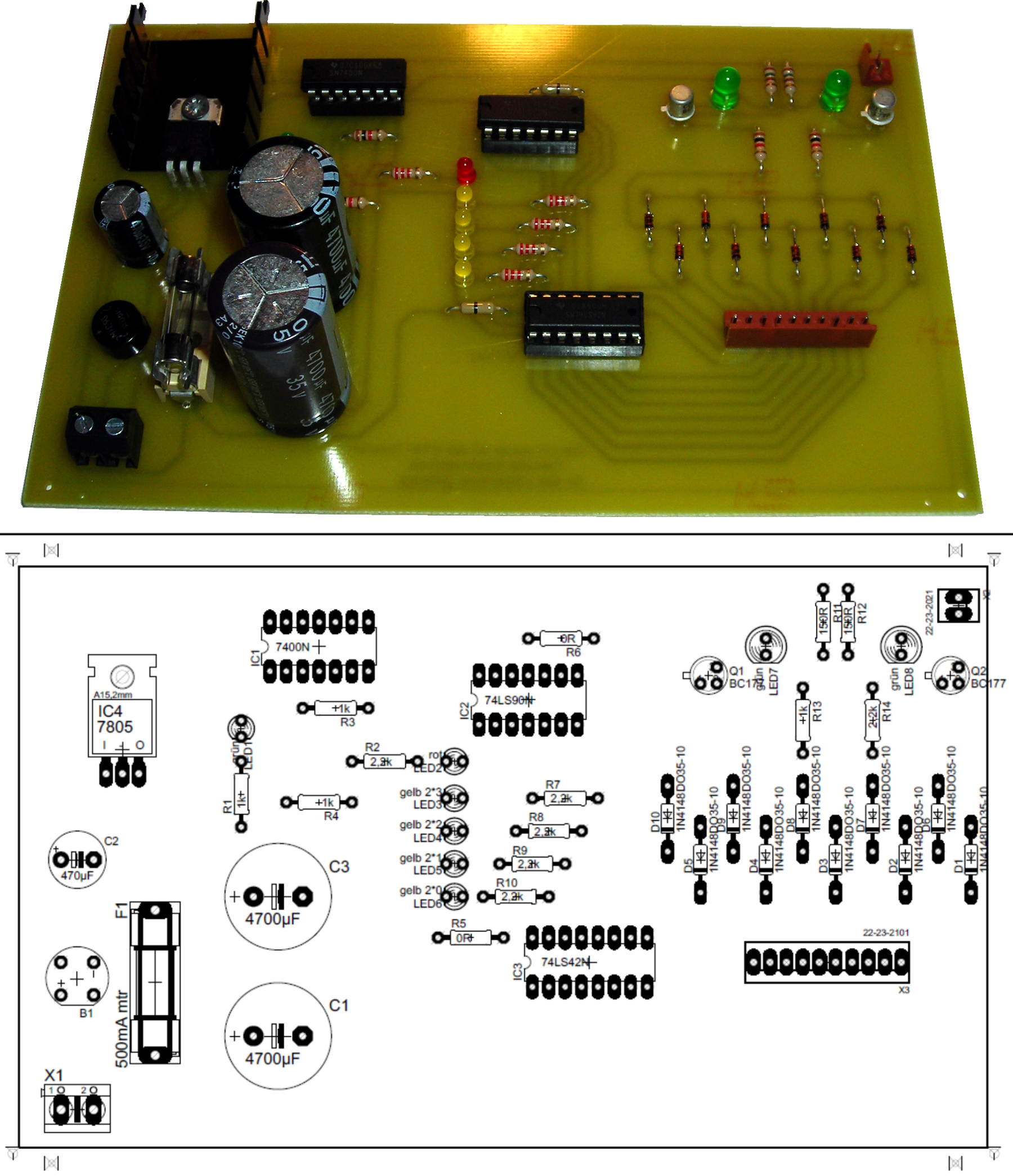 Taktschaltung Platine und Bestückungsplan
