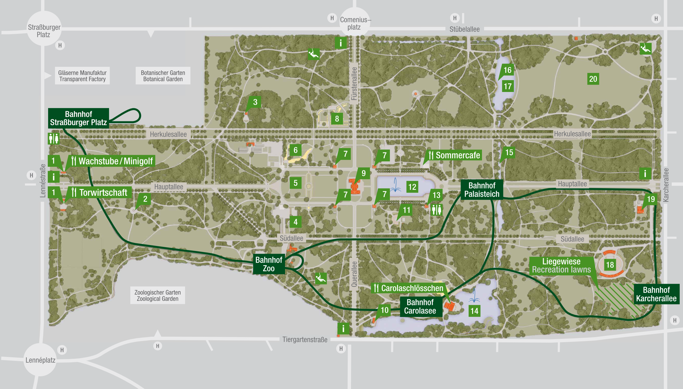 Parkplan mit Streckenplan der Parkeisenbahn